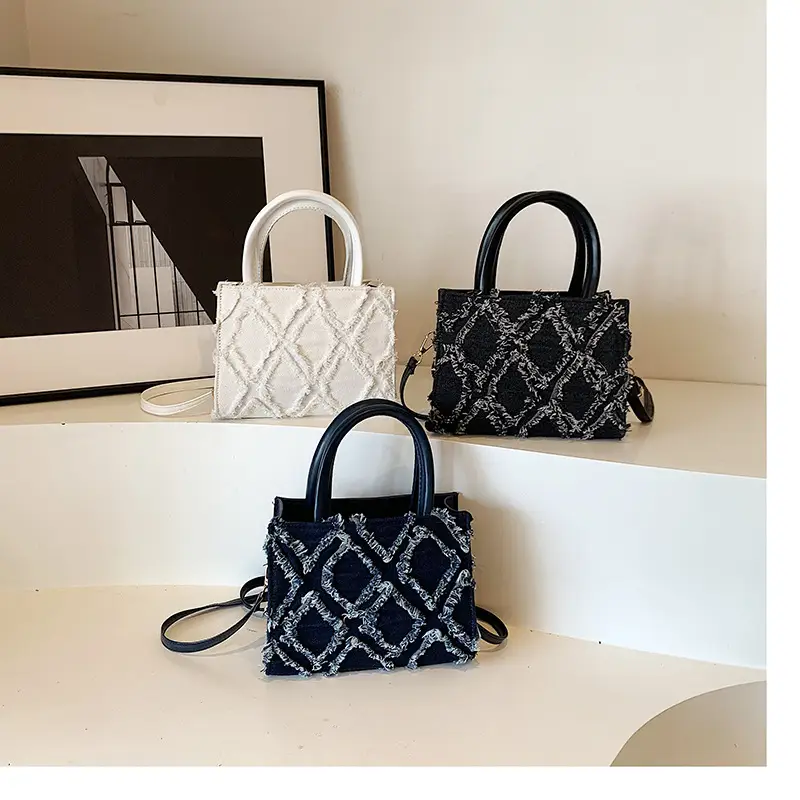 Black Rhombic Denim Crossbody Bag Women 2024