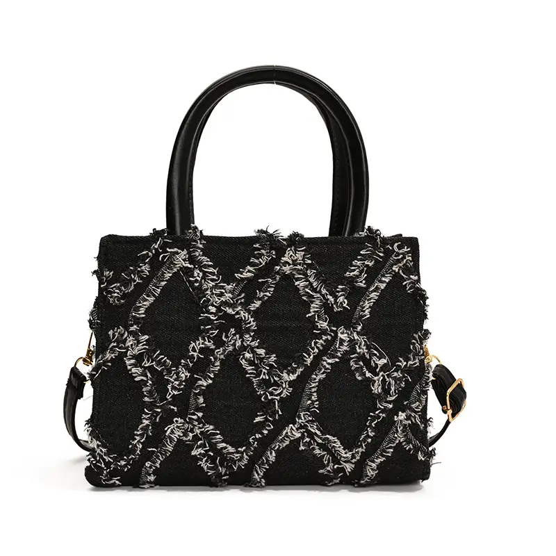 Black Rhombic Denim Crossbody Bag Women 2024