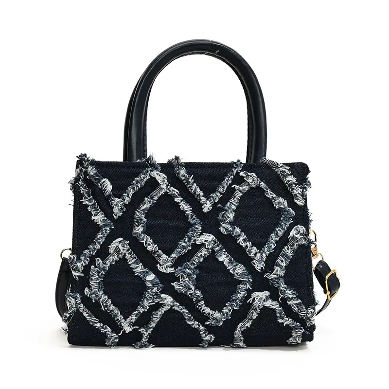 Black Rhombic Denim Crossbody Bag Women 2024