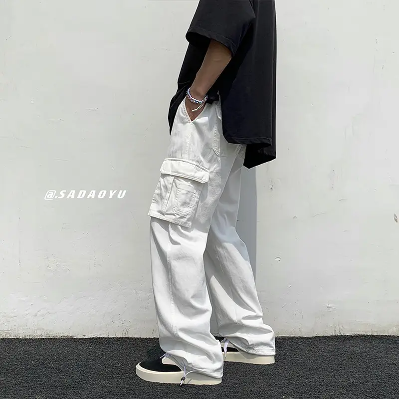 Multi-Pocket Boys Cargo Pants Black Wide Leg Spring Autumn - Image 4