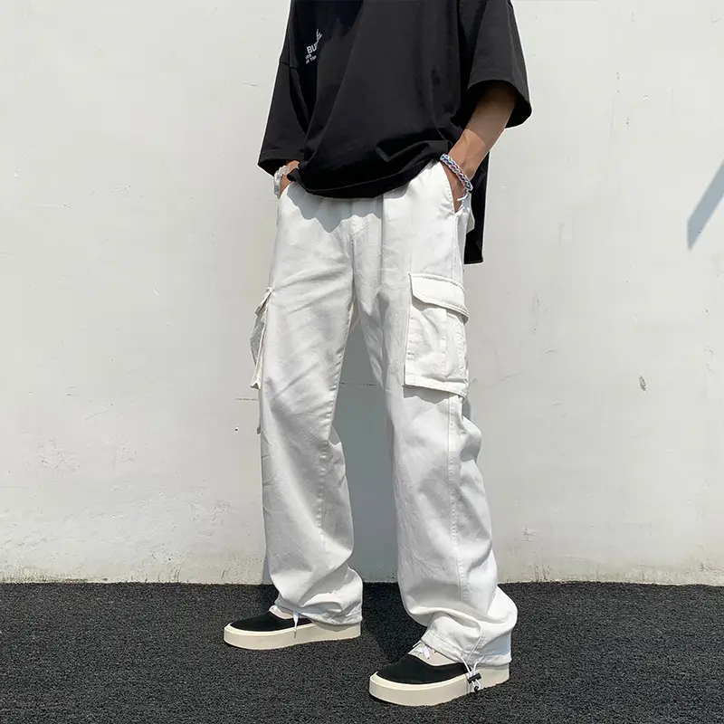 Multi-Pocket Boys Cargo Pants Black Wide Leg Spring Autumn - Image 5