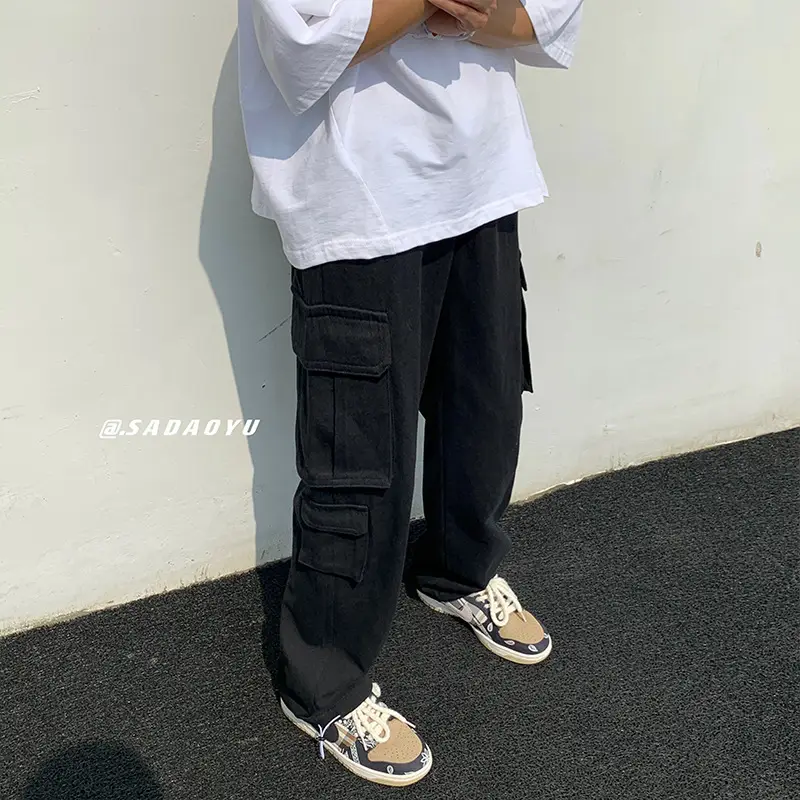 Multi-Pocket Boys Cargo Pants Black Wide Leg Spring Autumn - Image 6