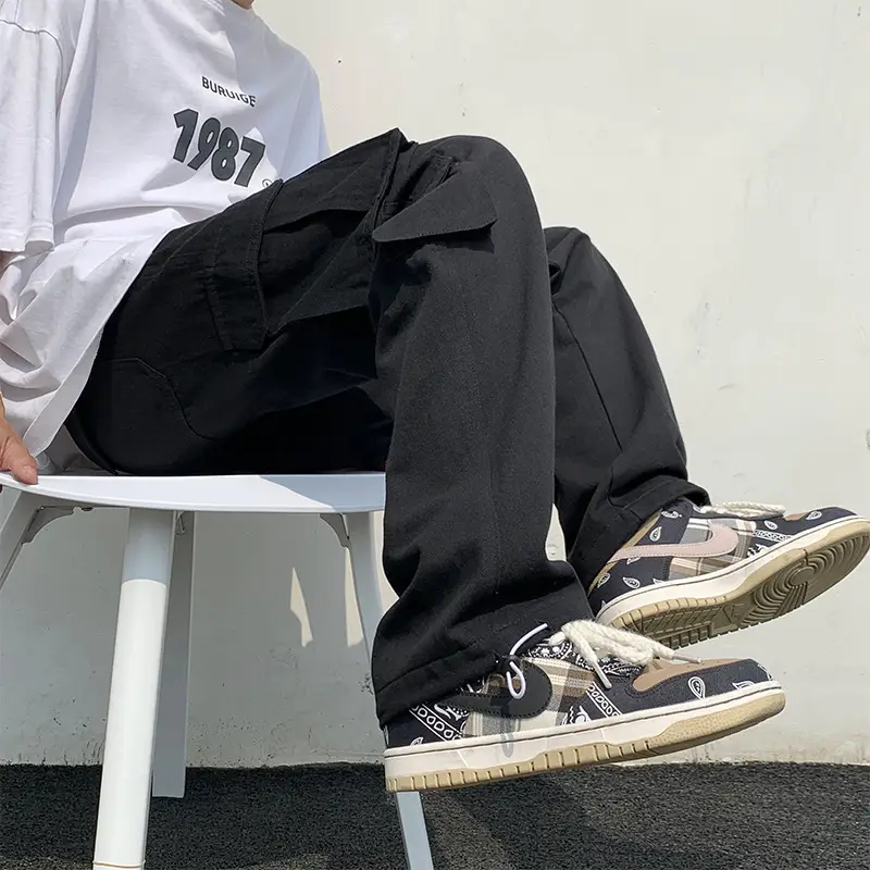 Multi-Pocket Boys Cargo Pants Black Wide Leg Spring Autumn - Image 7