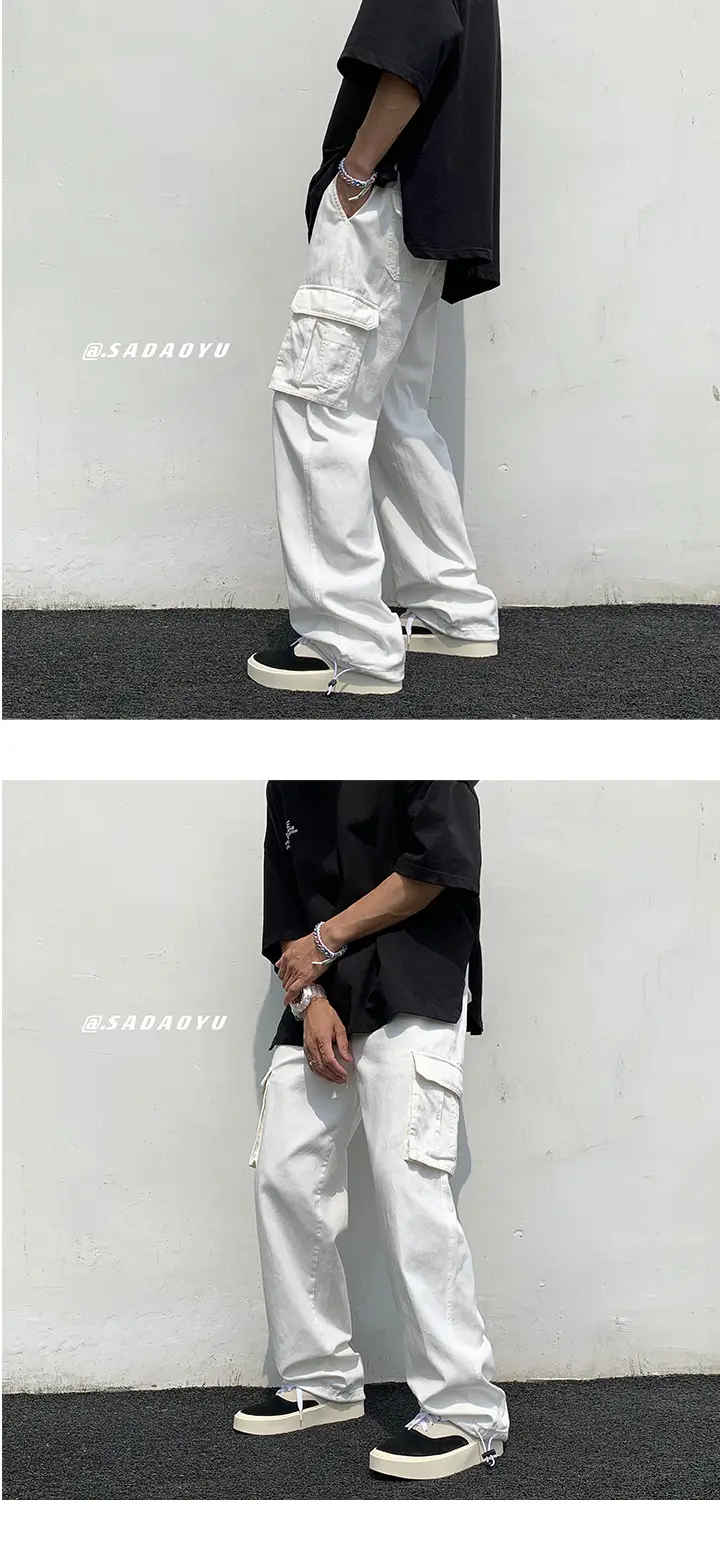 Multi-Pocket Boys Cargo Pants Black Wide Leg Spring Autumn — feature 10
