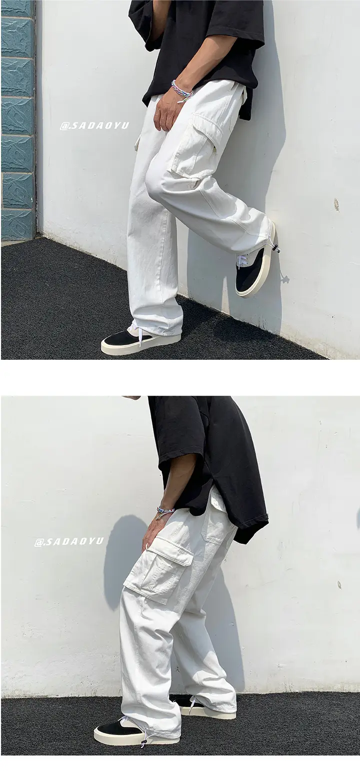 Multi-Pocket Boys Cargo Pants Black Wide Leg Spring Autumn — feature 11