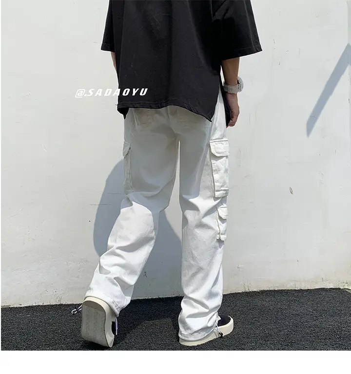 Multi-Pocket Boys Cargo Pants Black Wide Leg Spring Autumn — feature 12