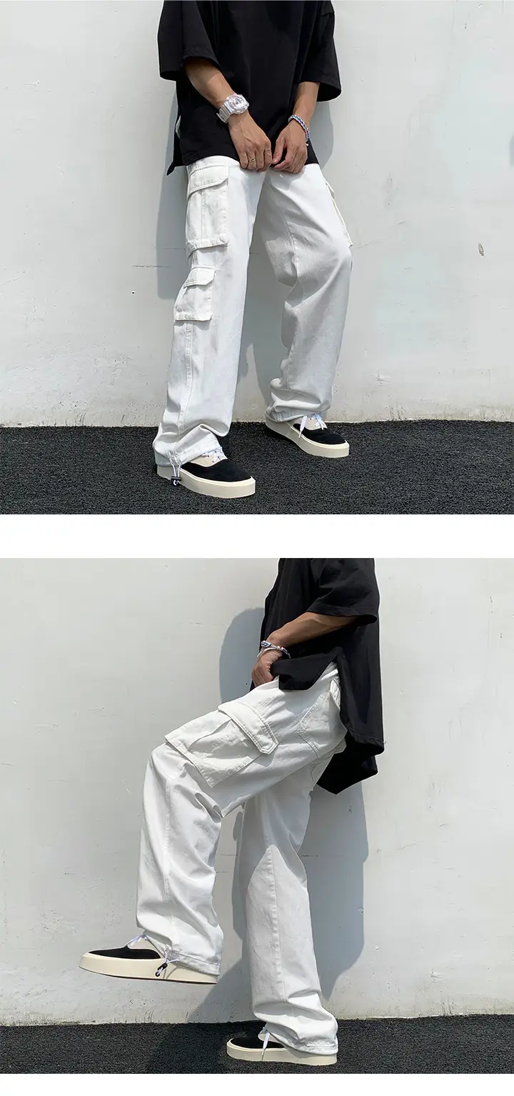 Multi-Pocket Boys Cargo Pants Black Wide Leg Spring Autumn — feature 5