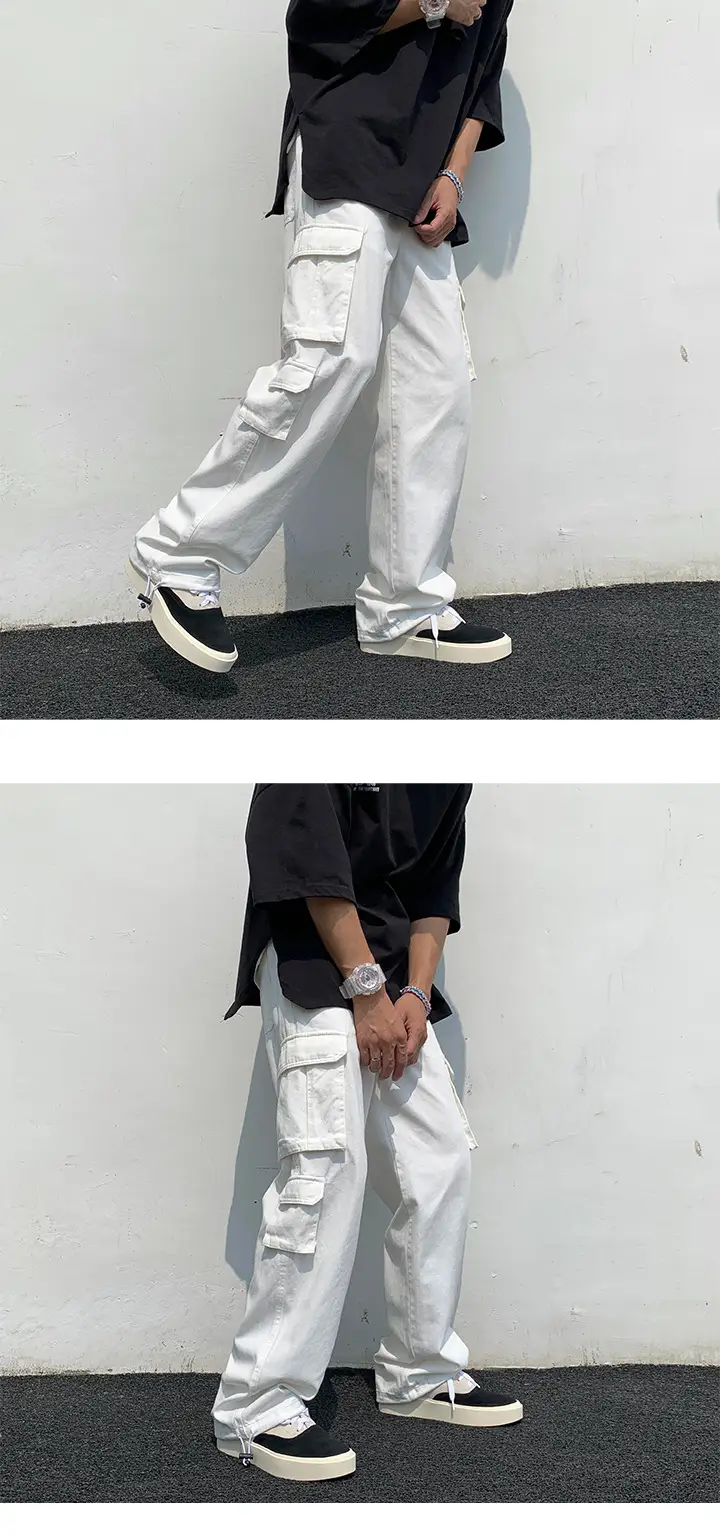Multi-Pocket Boys Cargo Pants Black Wide Leg Spring Autumn — feature 6