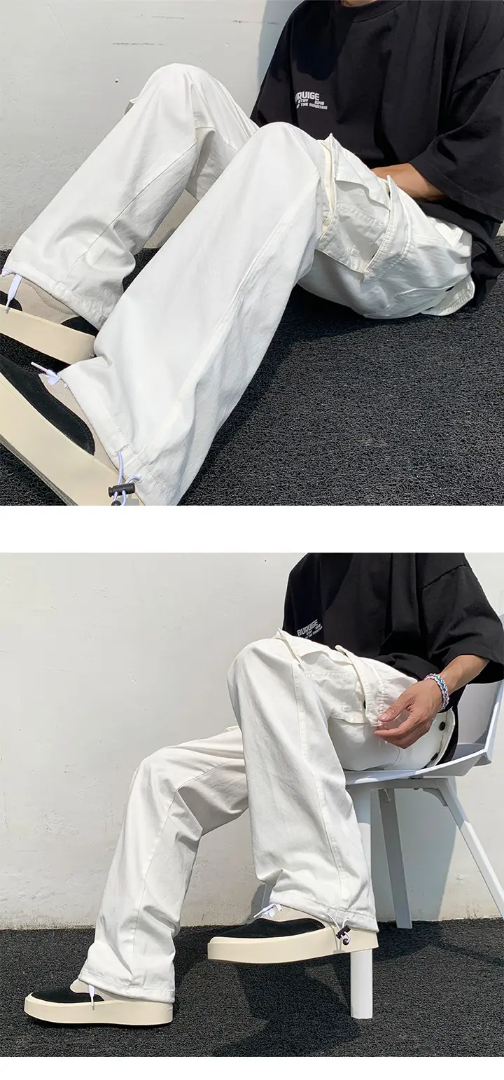 Multi-Pocket Boys Cargo Pants Black Wide Leg Spring Autumn — feature 7