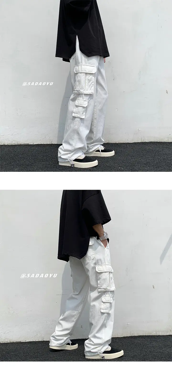 Multi-Pocket Boys Cargo Pants Black Wide Leg Spring Autumn — feature 9