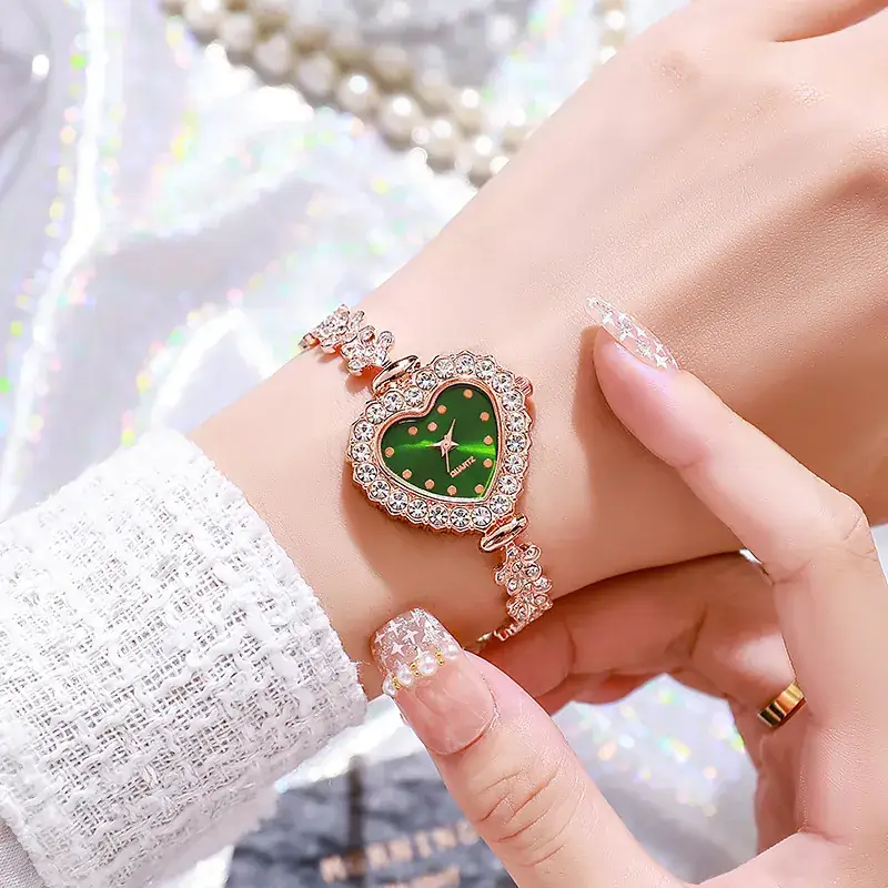 Ladies Heart Diamond Watch with Pearl Bracelet — feature 1