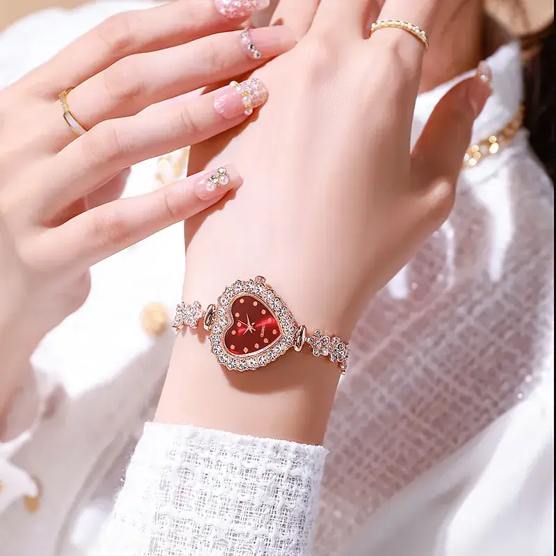 Ladies Heart Diamond Watch with Pearl Bracelet — feature 3