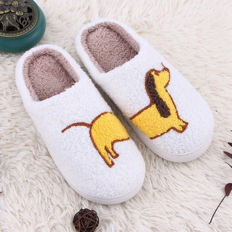 Cross-Border E-Commerce Autumn and Winter New Home Plush Slippers with Fleece Lining, Thickened Cartoon Cow and Cat Cute Cotton Slippers for Women