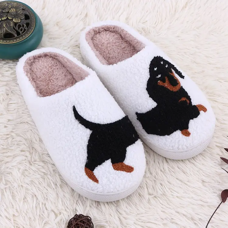 Cross-Border E-Commerce Autumn and Winter New Home Plush Slippers with Fleece Lining, Thickened Cartoon Cow and Cat Cute Cotton Slippers for Women