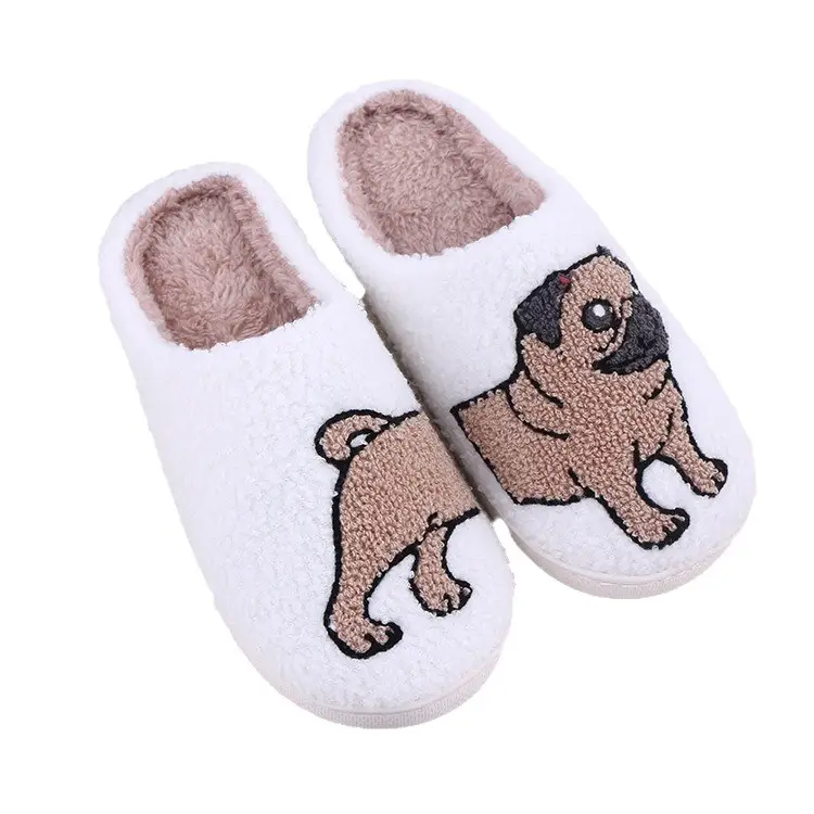 Cross-Border E-Commerce Autumn and Winter New Home Plush Slippers with Fleece Lining, Thickened Cartoon Cow and Cat Cute Cotton Slippers for Women