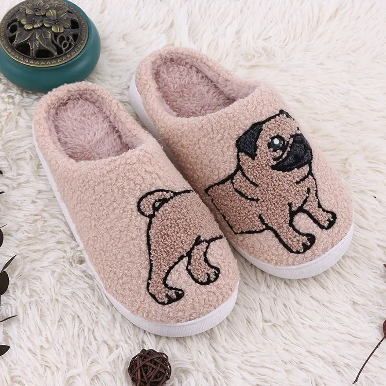 Cross-Border E-Commerce Autumn and Winter New Home Plush Slippers with Fleece Lining, Thickened Cartoon Cow and Cat Cute Cotton Slippers for Women