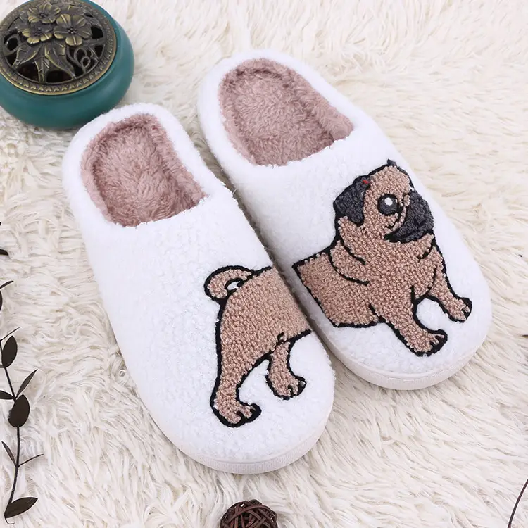 Cross-Border E-Commerce Autumn and Winter New Home Plush Slippers with Fleece Lining, Thickened Cartoon Cow and Cat Cute Cotton Slippers for Women