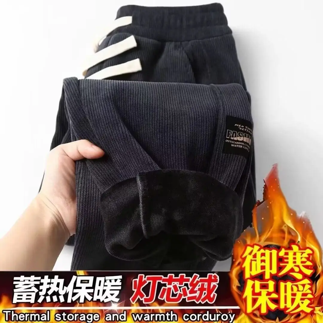 Men Fleece Lined Warm Sweatpants Black Plus Size - Image 6