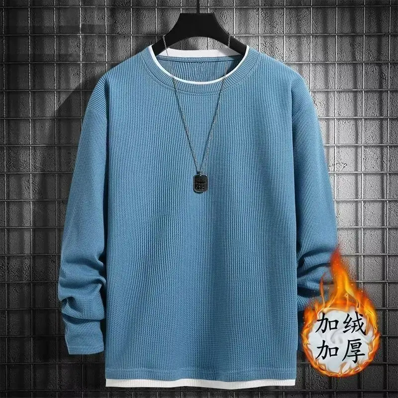 Men Fleece Lined T-Shirt Cream Plus Size - Image 11