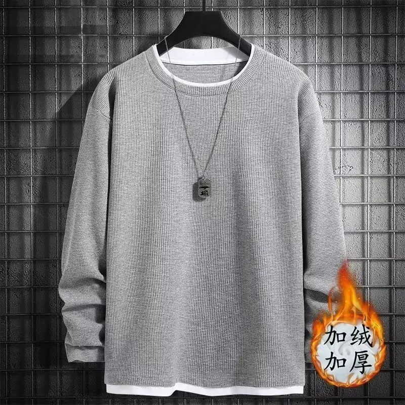 Men Fleece Lined T-Shirt Cream Plus Size - Image 3
