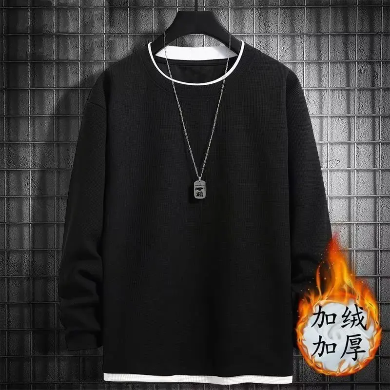 Men Fleece Lined T-Shirt Cream Plus Size - Image 4