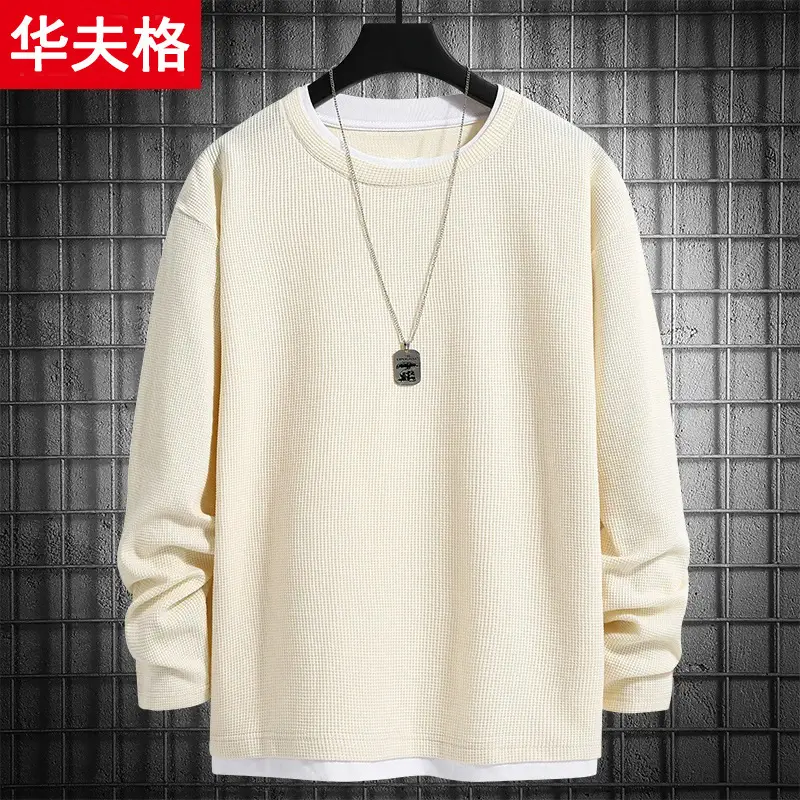Men Fleece Lined T-Shirt Cream Plus Size - Image 7