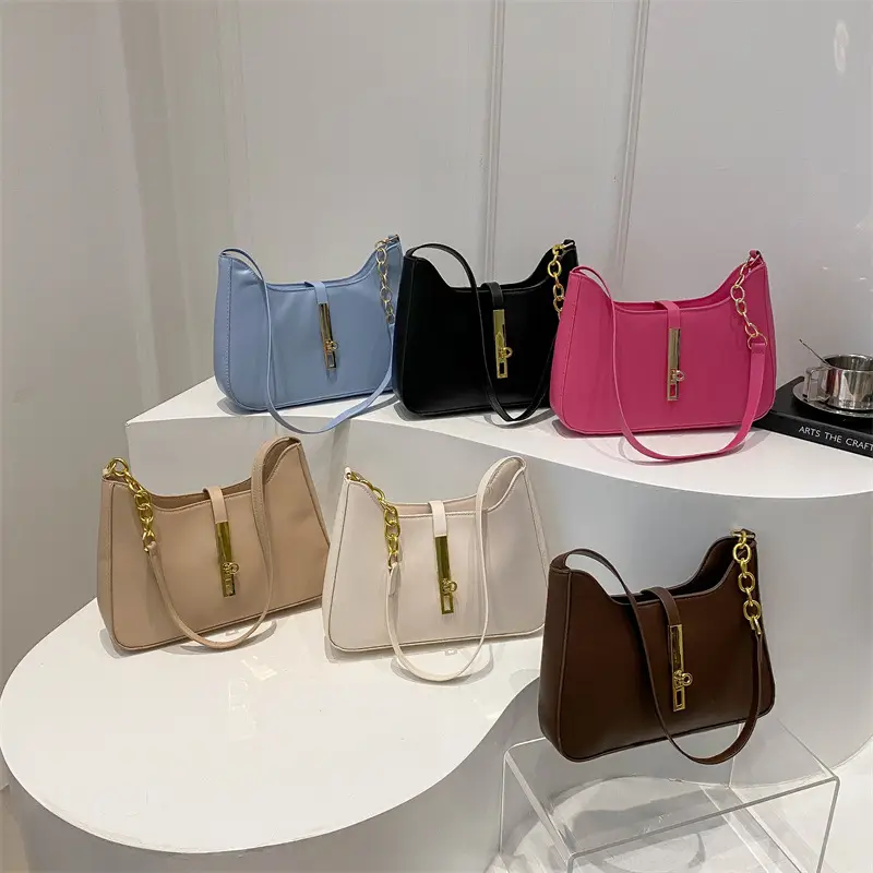 Light Blue Niche Shoulder Bag with Gold Chain - Image 7