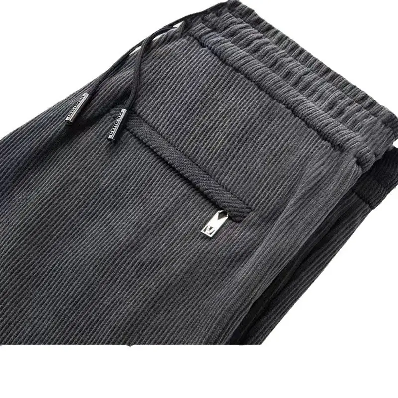 Men's Black Corduroy Straight Pants Fleece Lined Plus Size