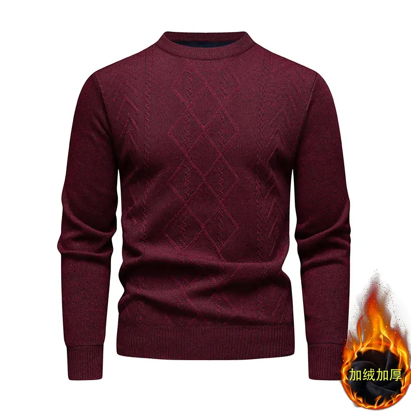 Men's Maroon Diamond Base Round Neck Sweater - Image 8