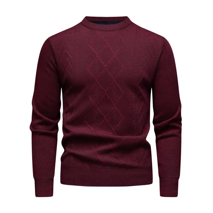 Men's Maroon Diamond Base Round Neck Sweater - Image 10