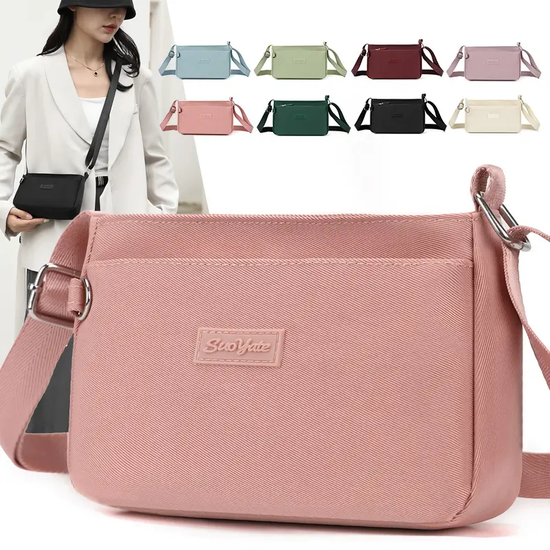 Pink Nylon Crossbody Bag for Women with Multi-Compartment Design - Image 9