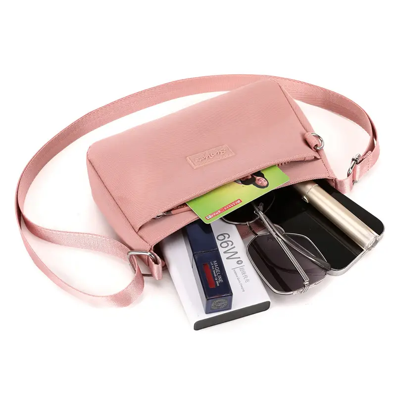 Pink Nylon Crossbody Bag for Women with Multi-Compartment Design - Image 12