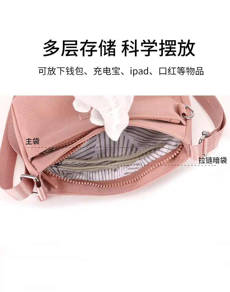 Pink Nylon Crossbody Bag for Women with Multi-Compartment Design — feature 22