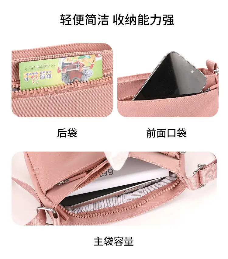 Pink Nylon Crossbody Bag for Women with Multi-Compartment Design — feature 23