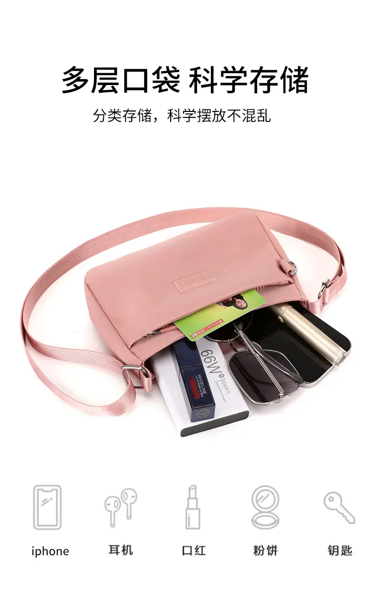 Pink Nylon Crossbody Bag for Women with Multi-Compartment Design — feature 24