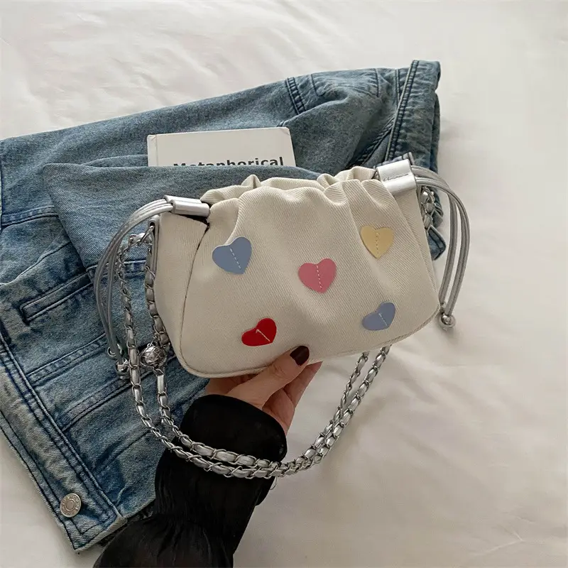 Canvas Drawstring Chain Shoulder Messenger Bag Women - Image 3