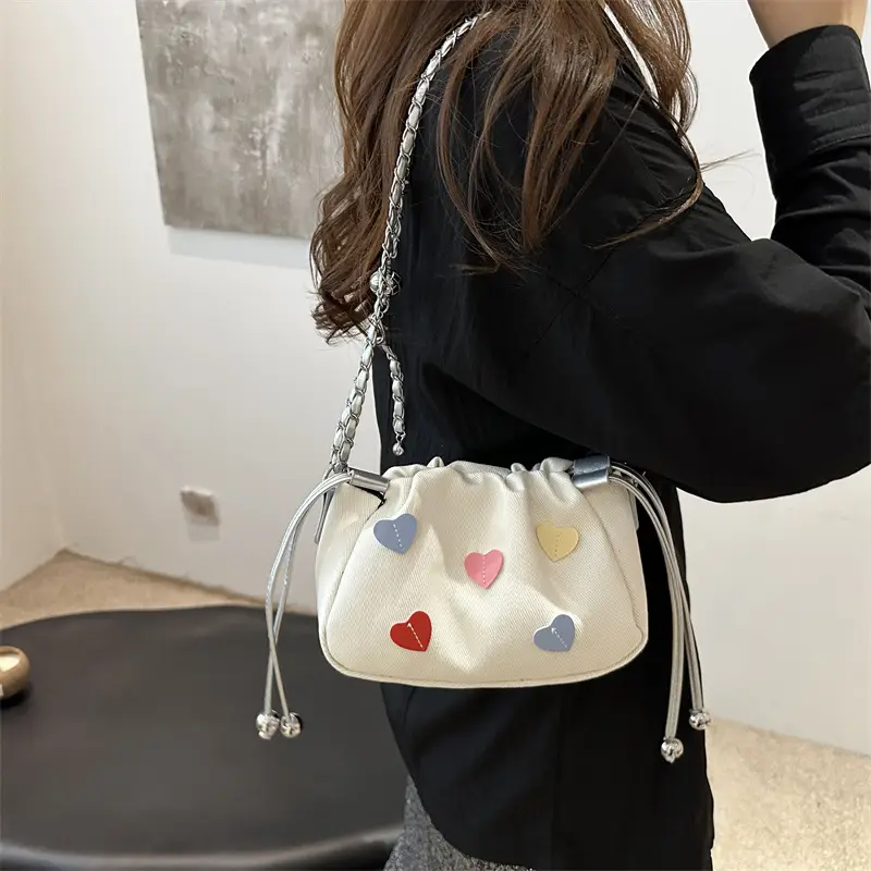 Canvas Drawstring Chain Shoulder Messenger Bag Women - Image 5