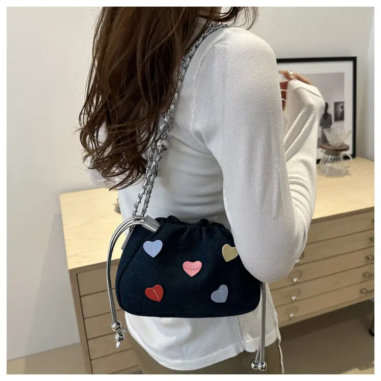 Canvas Drawstring Chain Shoulder Messenger Bag Women — feature 11