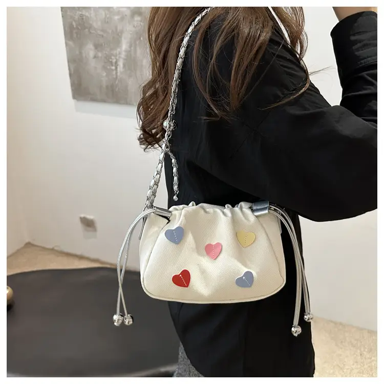 Canvas Drawstring Chain Shoulder Messenger Bag Women — feature 12