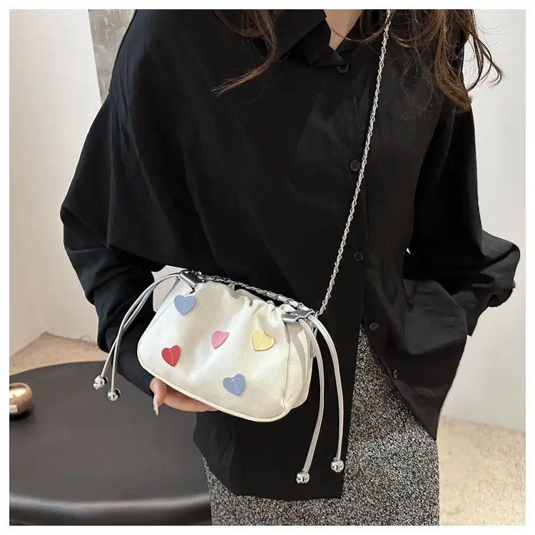 Canvas Drawstring Chain Shoulder Messenger Bag Women — feature 13