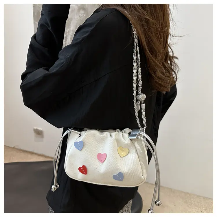 Canvas Drawstring Chain Shoulder Messenger Bag Women — feature 14
