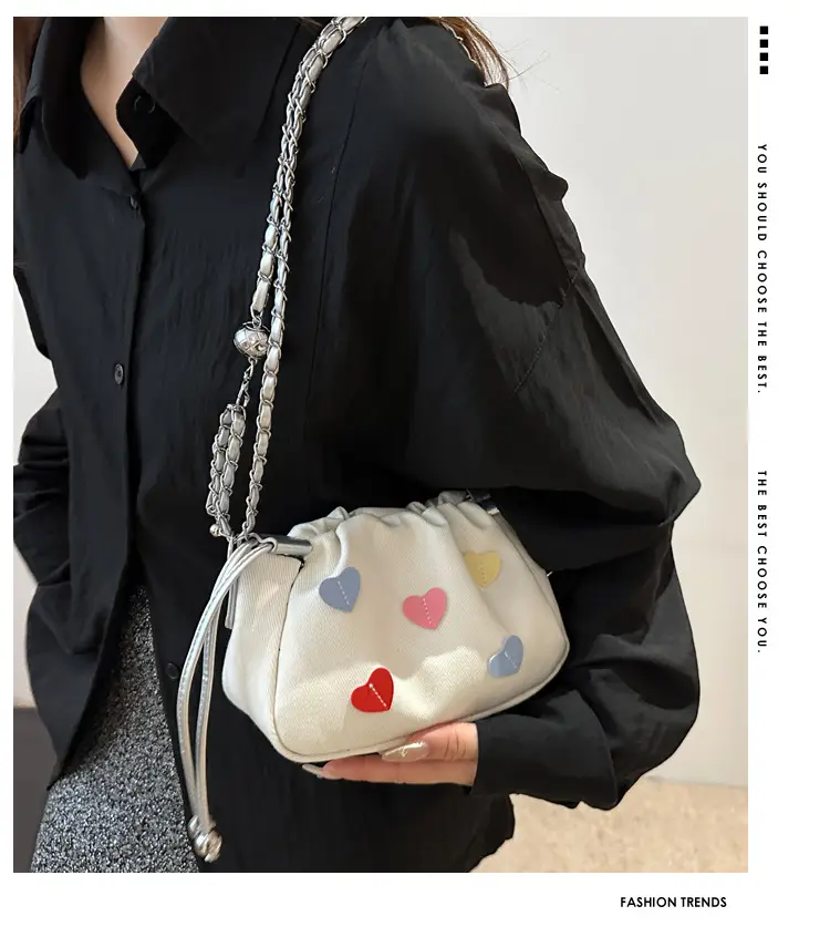 Canvas Drawstring Chain Shoulder Messenger Bag Women — feature 2