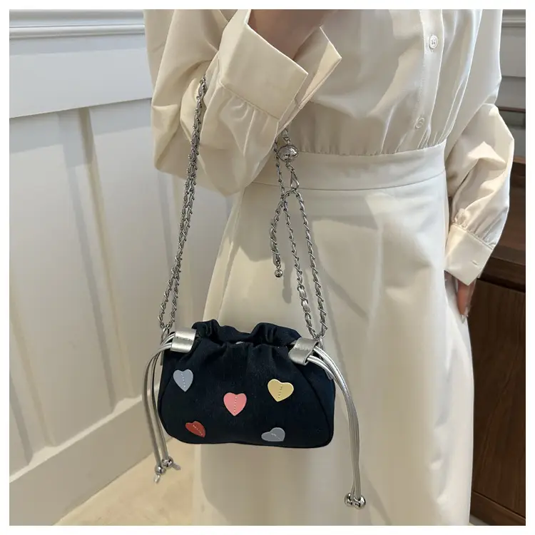 Canvas Drawstring Chain Shoulder Messenger Bag Women — feature 9