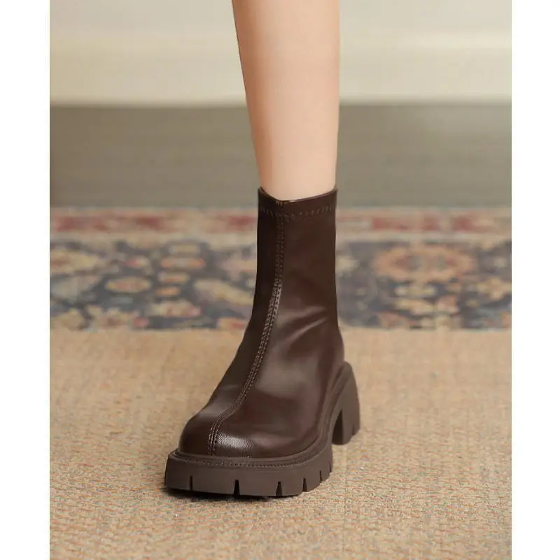 Women's Black Martin Boots Autumn Winter Korean Style Stretch Thin Boots - Image 4