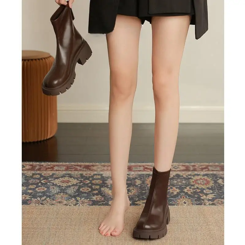 Women's Black Martin Boots Autumn Winter Korean Style Stretch Thin Boots - Image 5
