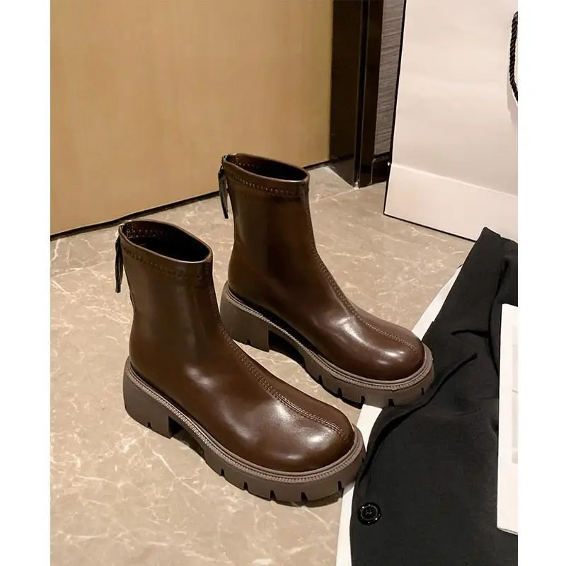 Women's Black Martin Boots Autumn Winter Korean Style Stretch Thin Boots - Image 6