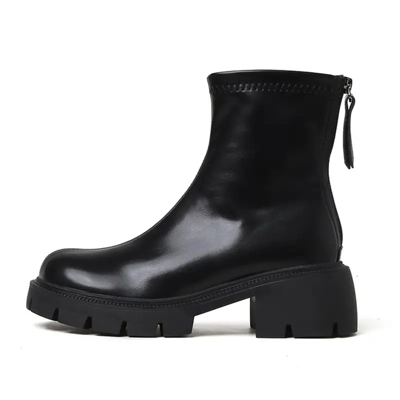 Women's Black Martin Boots Autumn Winter Korean Style Stretch Thin Boots - Image 7