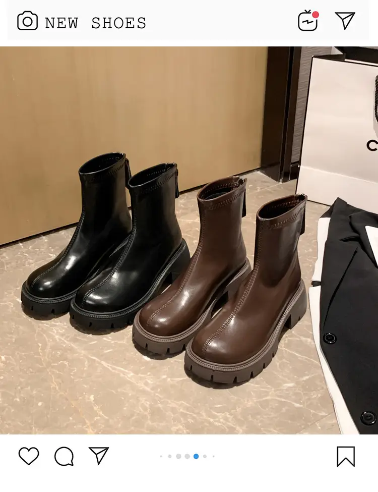 Women's Black Martin Boots Autumn Winter Korean Style Stretch Thin Boots — feature 1