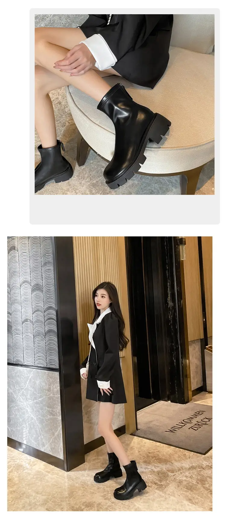 Women's Black Martin Boots Autumn Winter Korean Style Stretch Thin Boots — feature 11