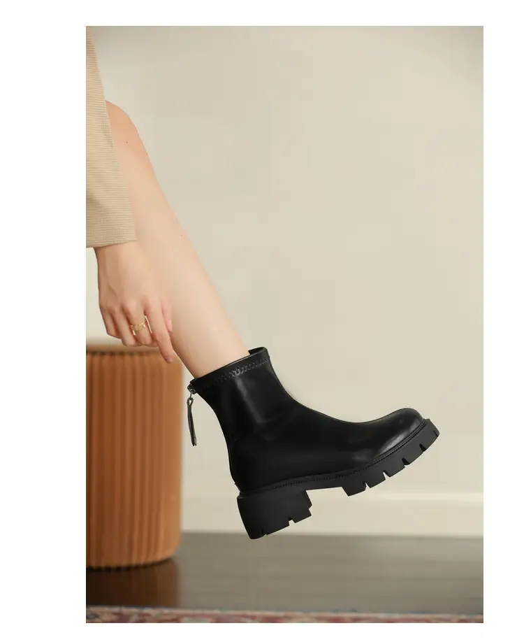 Women's Black Martin Boots Autumn Winter Korean Style Stretch Thin Boots — feature 13